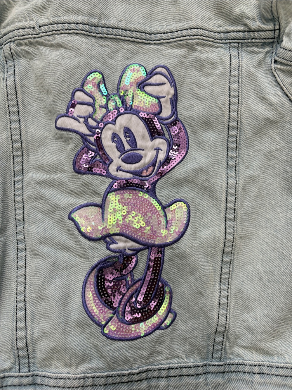 Disney Light Blue Denim Jacket with Rainbow & Pink Minnie Patches - Picture 6 of 7